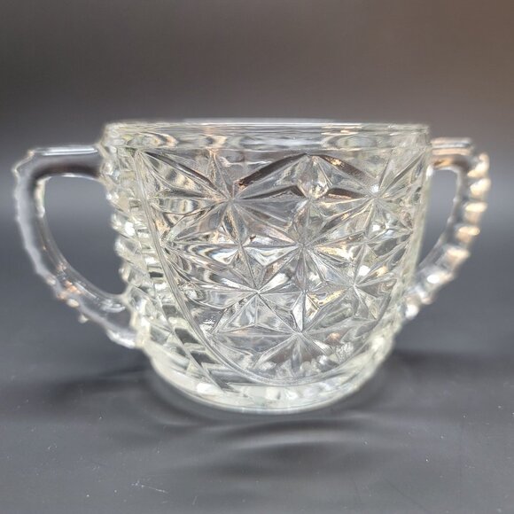Vintage Clear Glass Cream & Sugar Set Anchor Hocking Starburst Pattern DD06 - Picture 3 of 7
